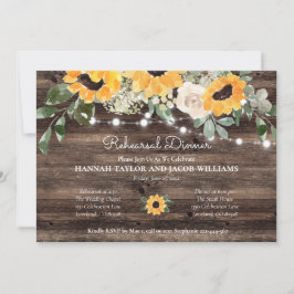 Rustikale Sonnenblumensaite Lights Probe Abendesse Einladung