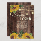 Rustikale Sonnenblumensaite Überraschung 100. Einladung (Vorne/Hinten)
