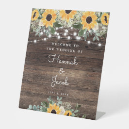 Rustikale Sonnenblumensaitenhochzeit Begrüßung Sockelschild