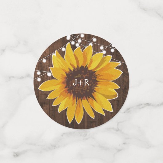 Rustikale Sonnenblumensaitenleuchten Hochzeitsempf Konfetti (Klein Vorderseite)