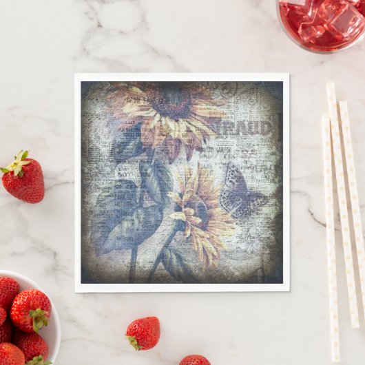 Rustikale Sonnenblumenschmetterlingszeitung Serviette (Beispiel)