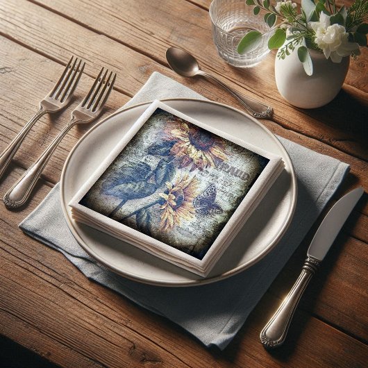 Rustikale Sonnenblumenschmetterlingszeitung Serviette