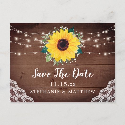 Rustikale Sonnenblumenspitze Babys atmen Save the  Ankündigungspostkarte (Vorderseite)