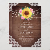 Rustikale Sonnenblumenspitze Rosenhochzeit Einladung (Vorne/Hinten)