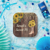 Rustikale Sonnenblumenstiefel Glitzer Sweet 16 Bir Pappteller (Party)