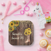 Rustikale Sonnenblumenstiefel Glitzer Sweet 16 Bir Pappteller (Party)