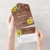 Rustikale Sonnenblumenstrasse Lights Wood Wedding All In One Einladung (Abreißen)
