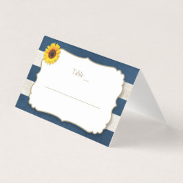 Rustikale Sonnenblumenstreifen Navy Blue Platzkart Visitenkarten