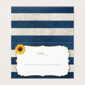 Rustikale Sonnenblumenstreifen Navy Blue Platzkart Visitenkarten (Außenseite Aufgefaltet)