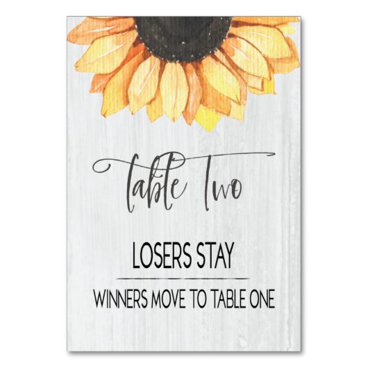 Rustikale Sonnenblumentisch Zwei Bunco-Tischnummer Tischnummer (Vorderseite)