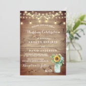 Rustikale Sonnenblumenvase und Hochzeit der Lichte Einladung (Stehend Vorderseite)