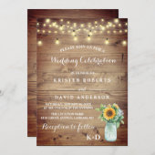 Rustikale Sonnenblumenvase und Hochzeit der Lichte Einladung (Vorne/Hinten)