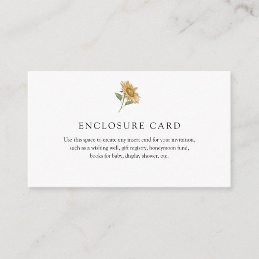 Rustikale Sonnenblumenverschlusskarte Begleitkarte (Vorderseite)