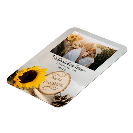 Rustikale Sonnenblumenwälder verheiraten das Datum Magnet (Linke Seite)