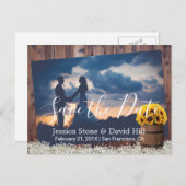 Rustikale Sonnenblumenweinkrähe retten das Datum Ankündigungspostkarte (Vorne/Hinten)