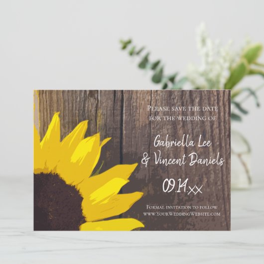 Rustikale Sonnenblumenzwiebeleien retten das Datum Save The Date (Stehend Vorderseite)