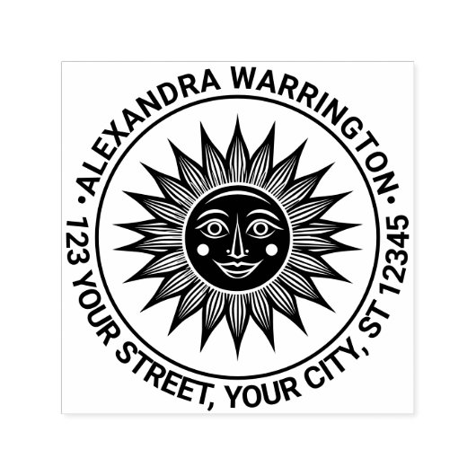 Rustikale Sonnenstrahlen mit Gesicht #2 Name Rücks Permastempel (Design)