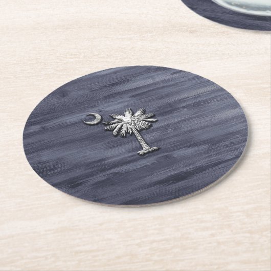 Rustikale South Carolina Palmetto und Moon Runder Pappuntersetzer (Angewinkelt)