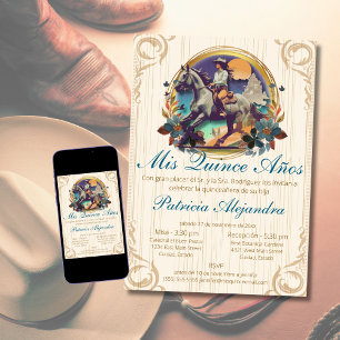 Rustikale spanische Quinceañera Mis Quince Blaue W Einladung