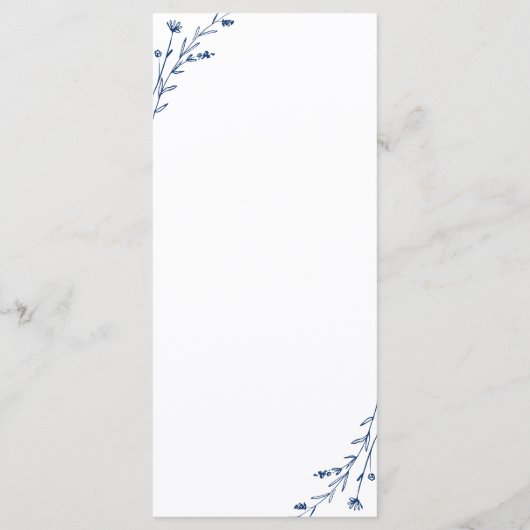 Rustikale Speisekarte mit weißer und blauer Blüte Programm (Rückseite)