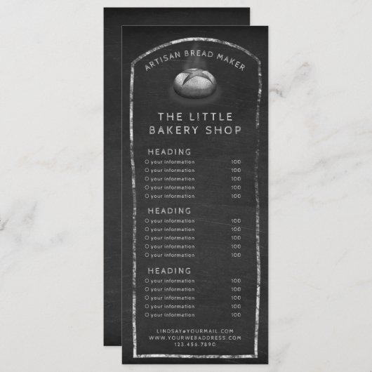 Rustikale Speisekarte oder Preisliste Tafelbrotbäc Einladung (Vorne/Hinten)