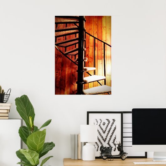 Rustikale Spiraltreppe in der Lodge Hütte Poster (Heimbüro)