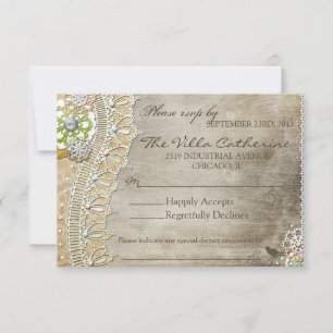 Rustikale Spitze - Abgenutzte Hochzeitsempfangs-RS RSVP Karte