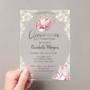 Rustikale Spitze, Lichter Cowgirl Stiefel Hut Quin Acryleinladungen