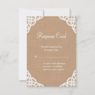 Rustikale Spitze & Mittelgrobe Jute-RSVP RSVP Karte