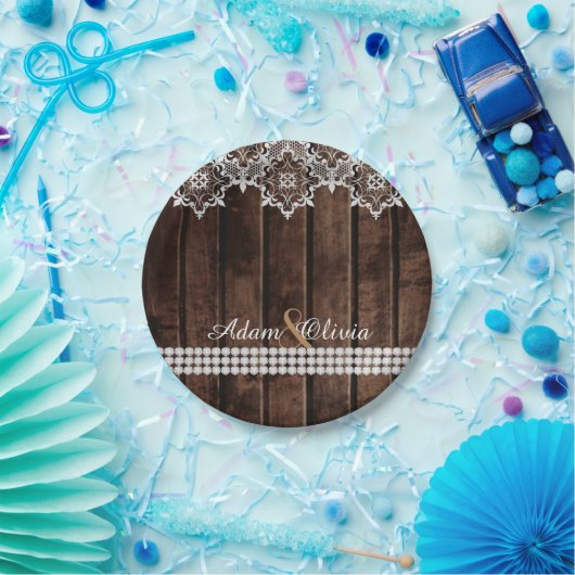 Rustikale Spitze-u. Diamant-Hochzeit Pappteller (Party)