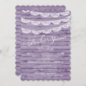 Rustikale Spitze u. lila hölzerne Einladung (Vorne/Hinten)