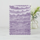 Rustikale Spitze u. lila hölzerne Einladung (Stehend Vorderseite)