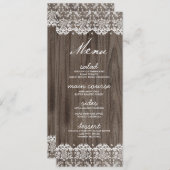 Rustikale Spitze-und Holz-Hochzeits-Menü-Karten Menükarte (Vorne/Hinten)