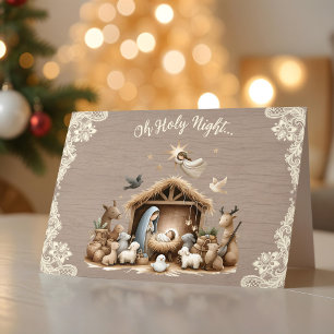 Rustikale Spitze-und-Holz-Weihnachtskrippe-Christm Feiertagskarte