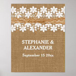 Rustikale Spitze und Jute Hochzeit Personalisierte Poster