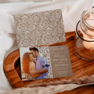 Rustikale Spitze und Kraft-Foto-Hochzeitseinladung Einladung
