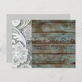 rustikale Spitzen aquamarinen Stallholz Hochzeit s Ankündigungspostkarte (Vorne/Hinten)