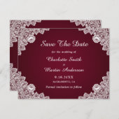 Rustikale Spitzen-Burgund Hochzeit speichern die D Save The Date (Vorne/Hinten)