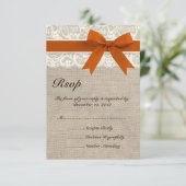 Rustikale Spitzen Burlap Look RSVP Karte Burnt Ora (Stehend Vorderseite)