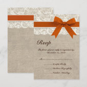Rustikale Spitzen Burlap Look RSVP Karte Burnt Ora (Vorne/Hinten)