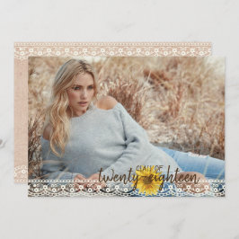 Rustikale Spitzen- & Burlap Sonnenblumen Abschluss Einladung