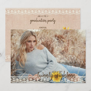 Rustikale Spitzen- & Burlap Sonnenblumen Abschluss Einladung