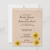 Rustikale Spitzen- & Burlap Sonnenblumen Brautpart Einladung (Vorderseite)