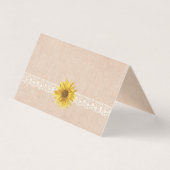 Rustikale Spitzen & Burlap Sonnenblumen Hochzeitst Visitenkarten (Rückseite)