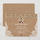 Rustikale Spitzen-Burlap-String-Leuchten Save the  Date (Vorne/Hinten)