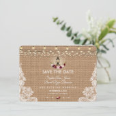 Rustikale Spitzen-Burlap-String-Leuchten Save the Save The Date (Stehend Vorderseite)