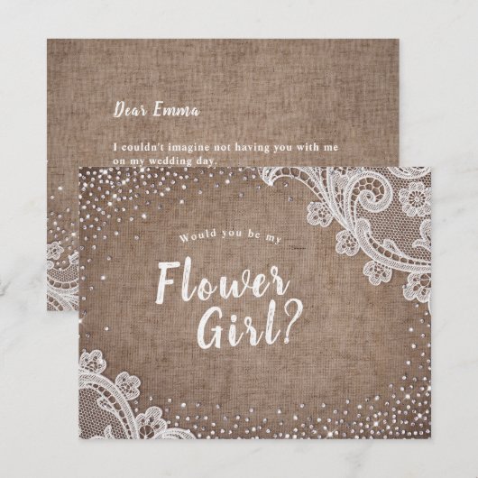 Rustikale Spitzen-Burlap wäre meine Blume Einladung (Vorne/Hinten)