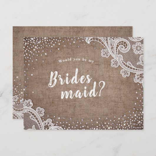 Rustikale Spitzen-Burlap wäre meine Bridesmaid Einladung (Vorne/Hinten)
