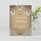 Rustikale Spitzen, floraler Mason Jar, String Ligh Einladung (Stehend Vorderseite)