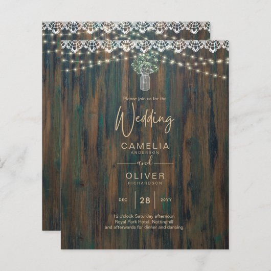 Rustikale Spitzen Gypsophila Lights Mason Jar Wedd (Vorne/Hinten)